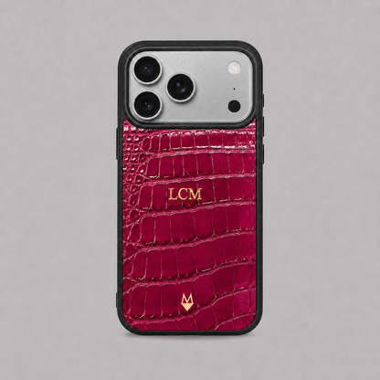 Cover in vera pelle di Alligatore iPhone MagSafe 18/17/16/15/14/13/12 Fucsia