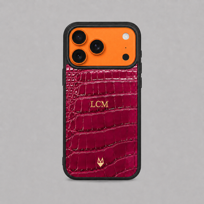 Cover in vera pelle di Alligatore iPhone MagSafe 18/17/16/15/14/13/12 Fucsia