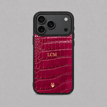 Cover in vera pelle di Alligatore iPhone MagSafe 18/17/16/15/14/13/12 Fucsia