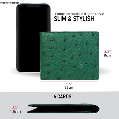 Customizable Genuine Ostrich Leather Wallet - Dark Green 