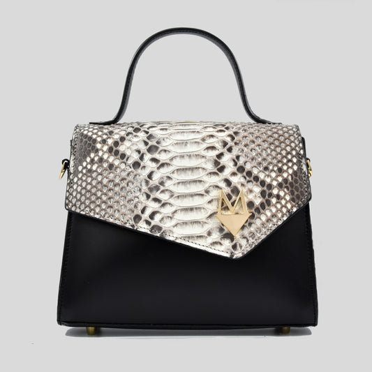 Borsa "Eccelsa" in vera pelle di Pitone Bianco e Nero