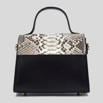 Borsa "Eccelsa" in vera pelle di Pitone Bianco e Nero