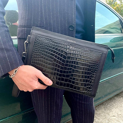 Man Purse Clutch bag in full genuine Black Crocodile skin