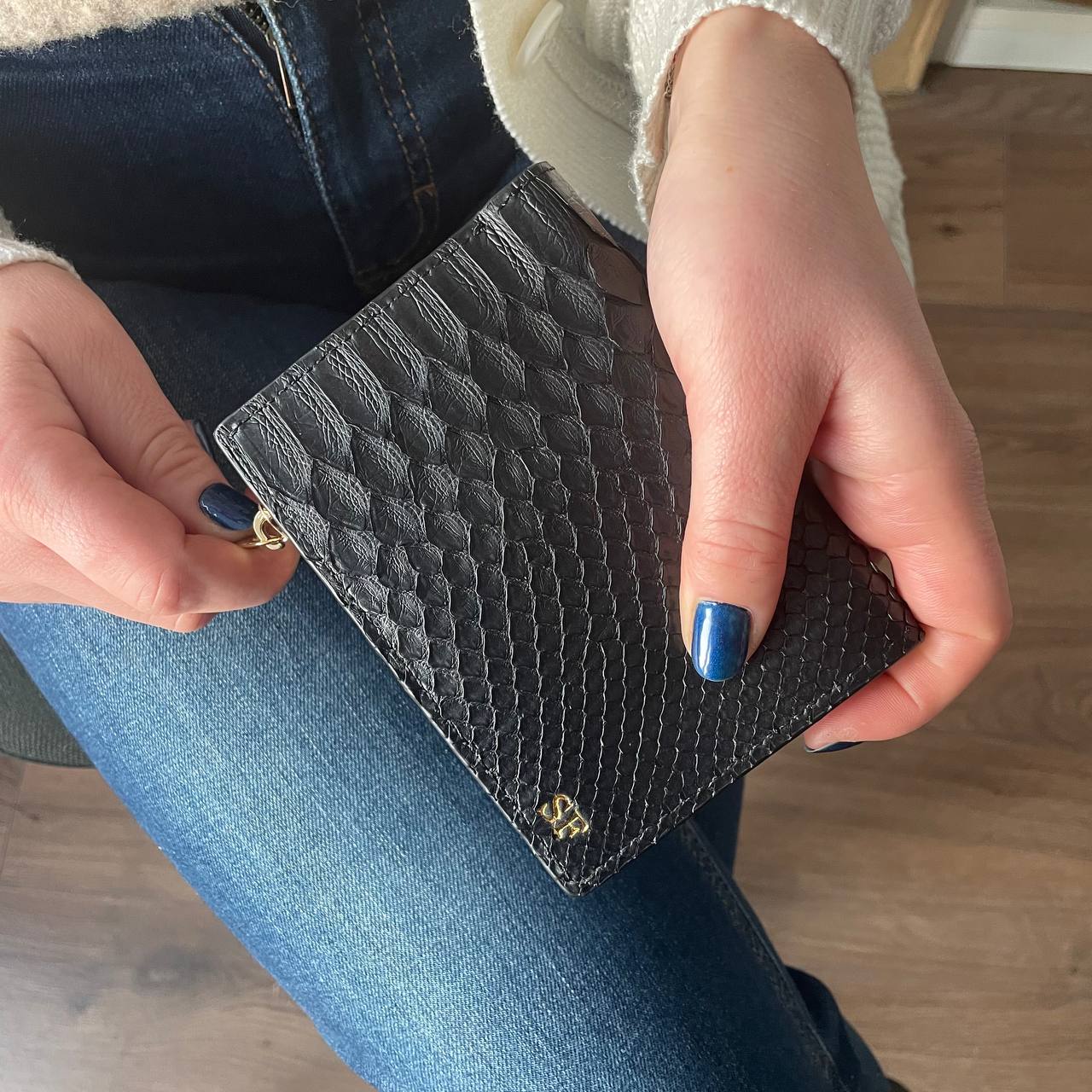  Wallet with Red Python Heart in Black Python skin