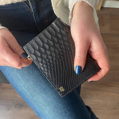  Wallet with Red Python Heart in Black Python skin