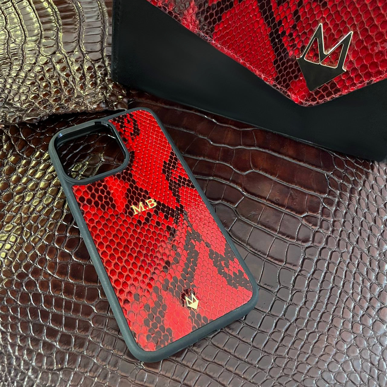 Cover in vera pelle di Pitone Personalizzabile iPhone MagSafe Rosso