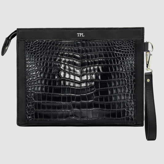 Man Purse Clutch bag in full genuine Black Crocodile skin