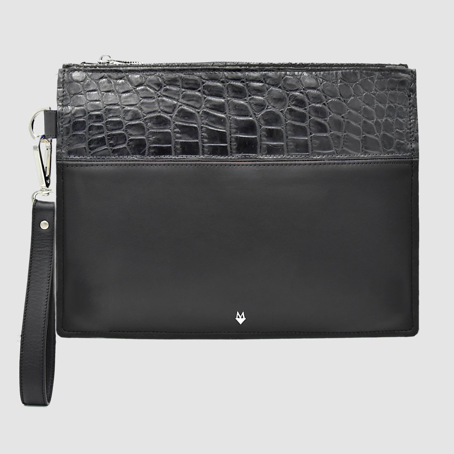 Pochette Clutch Hand Bag Man in real Black Crocodile Customizable