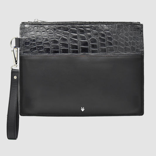 Man Purse Clutch bag in genuine Black Crocodile skin