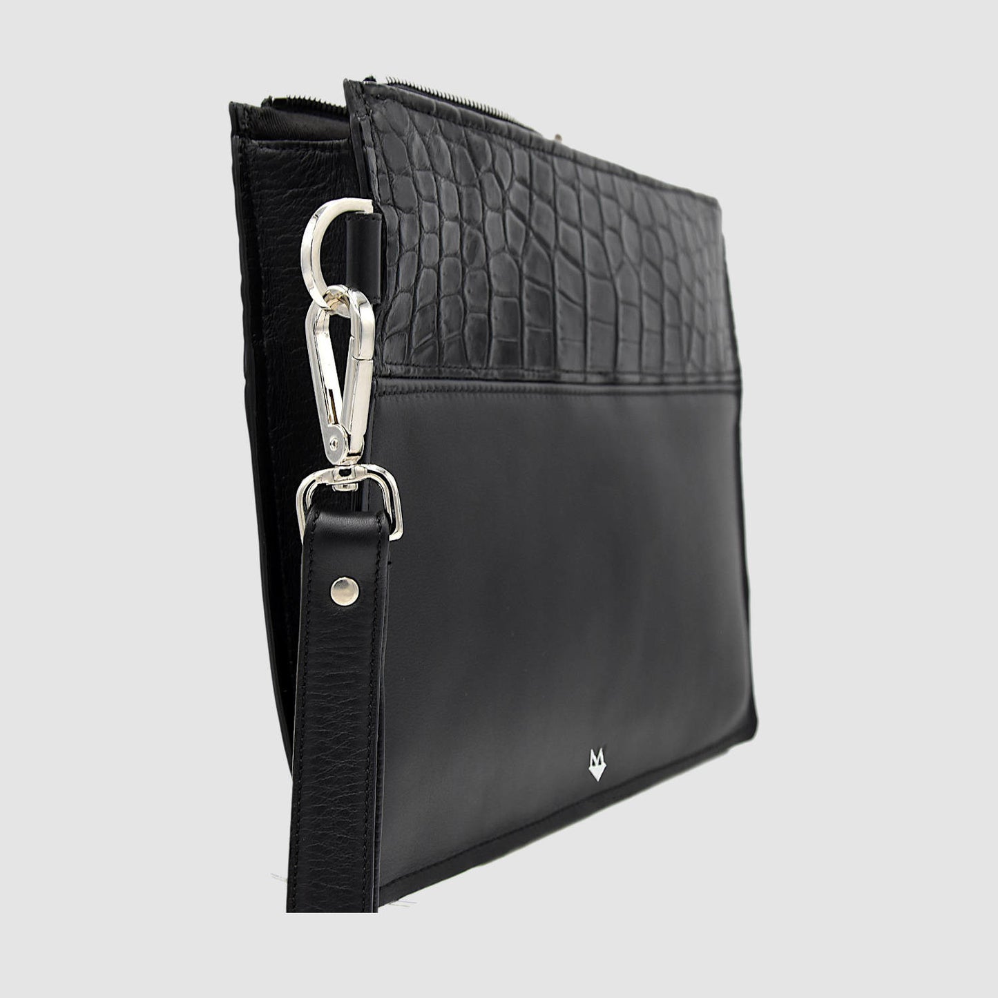 Pochette Clutch borsello Uomo in vera pelle di Coccodrillo - Personalizzabile con iniziali - Nero