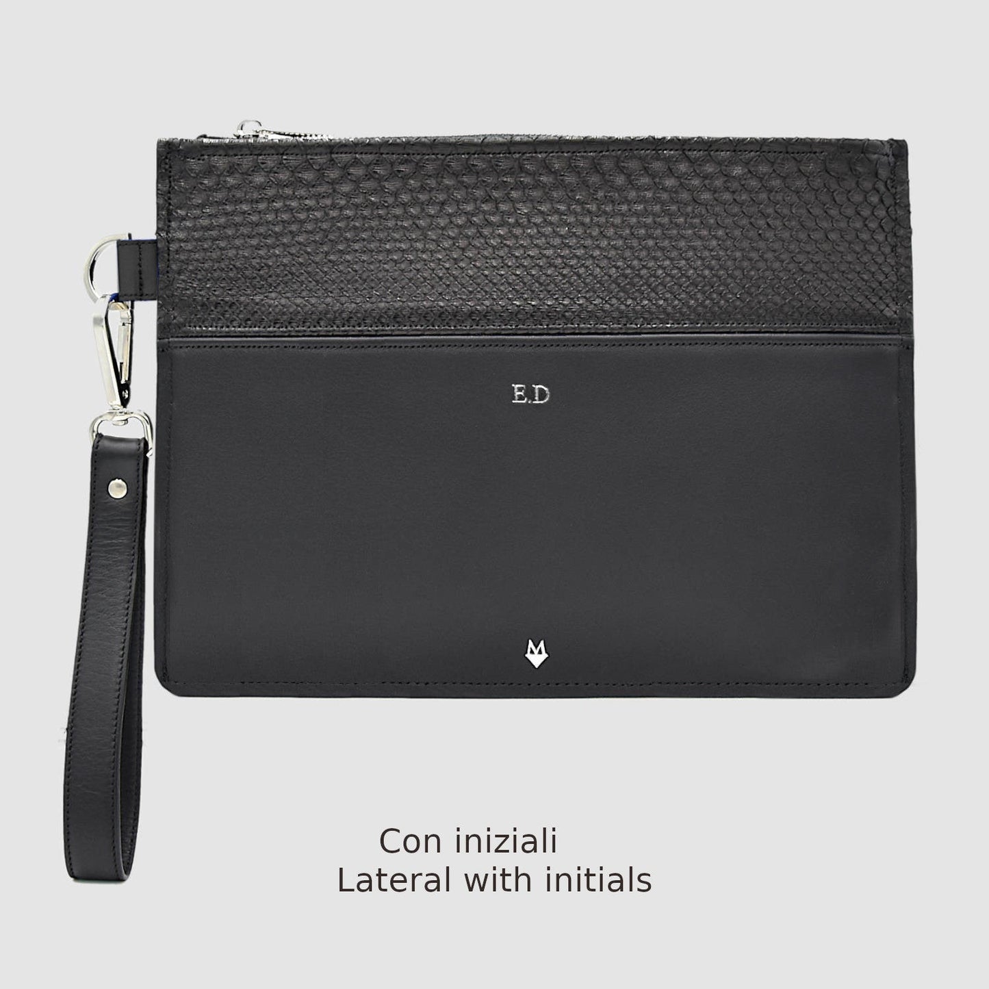 Man Purse Clutch bag in genuine Black Python skin