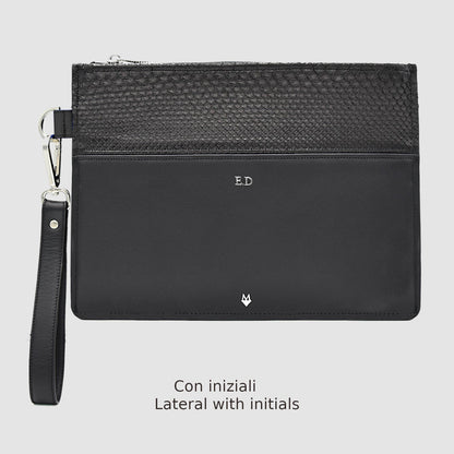 Man Purse Clutch bag in genuine Black Python skin