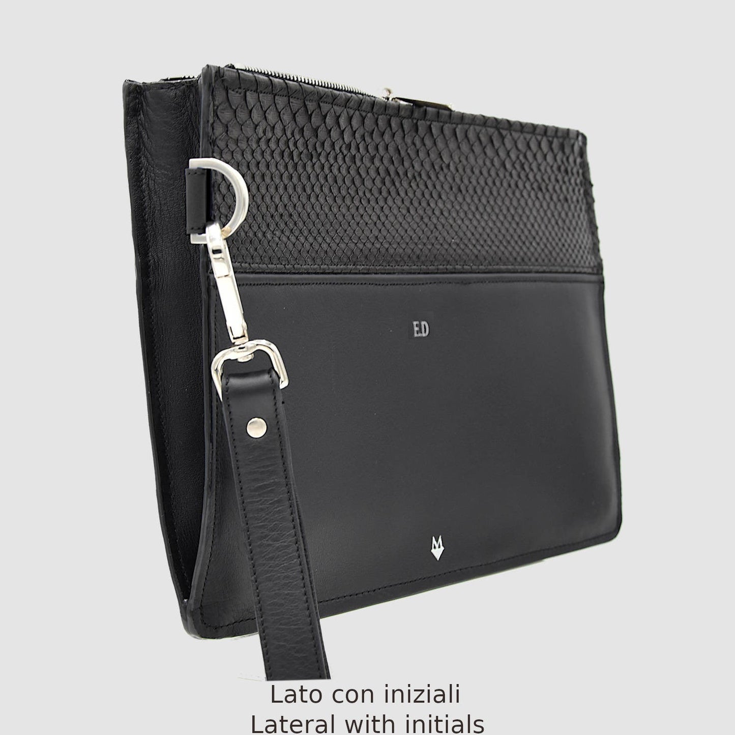 Man Purse Clutch bag in genuine Black Python skin