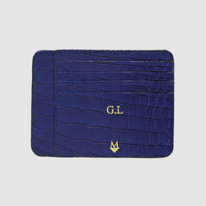 Customizable Genuine Crocodile Leather Card Holder - Sapphire Blue 