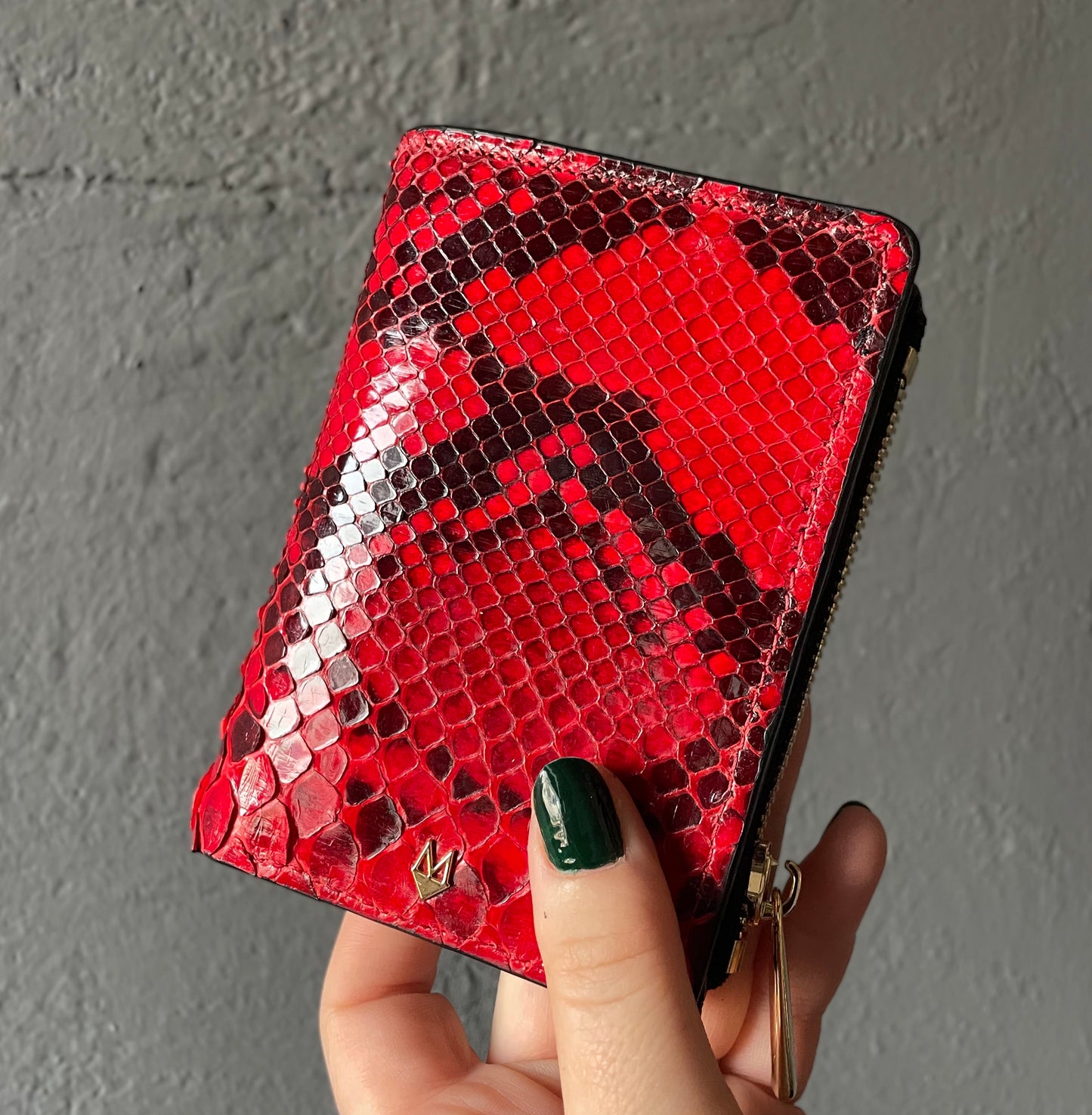  Wallet with Red Python Heart in Black Python skin