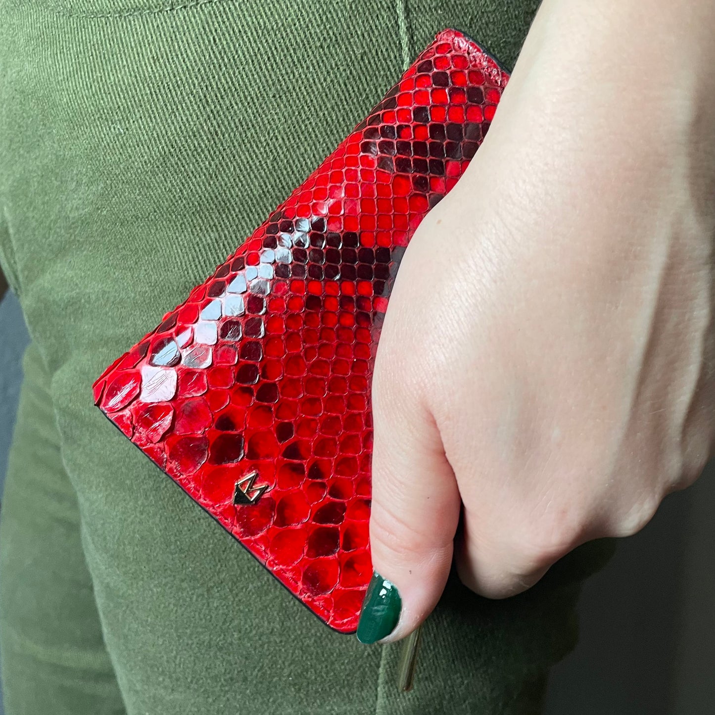  Wallet with Red Python Heart in Black Python skin