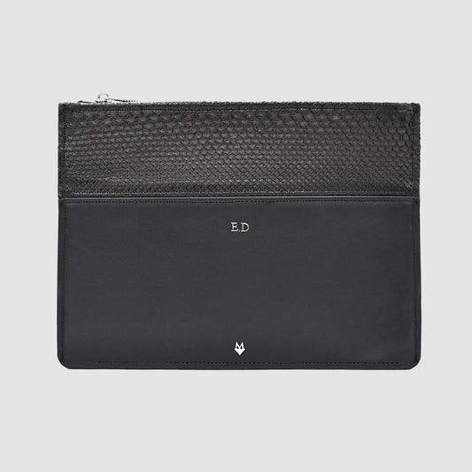 Pochette borsello uomo in vera pelle di Pitone - Personalizzabile con iniziali Nero