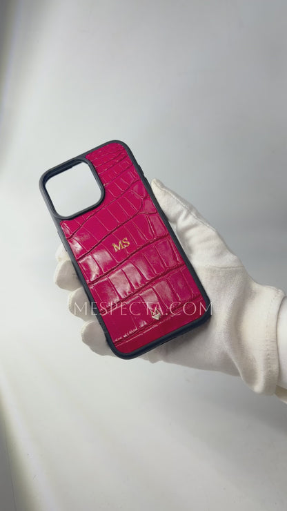 Cover in vera pelle di Alligatore iPhone MagSafe 18/17/16/15/14/13/12 Fucsia