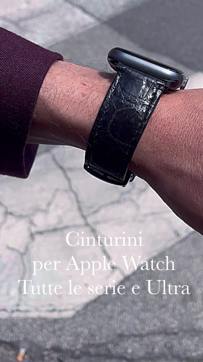 Cinturino in pelle Apple Watch Personalizzabile serie Ultra, 8, 7, 6, 5, 4, SE in vera pelle di Coccodrillo Blu Zaffiro