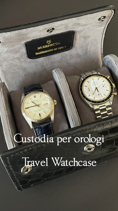 Custodia in vera pelle di Coccodrillo Orologio Watch Roll - Blu Zaffiro