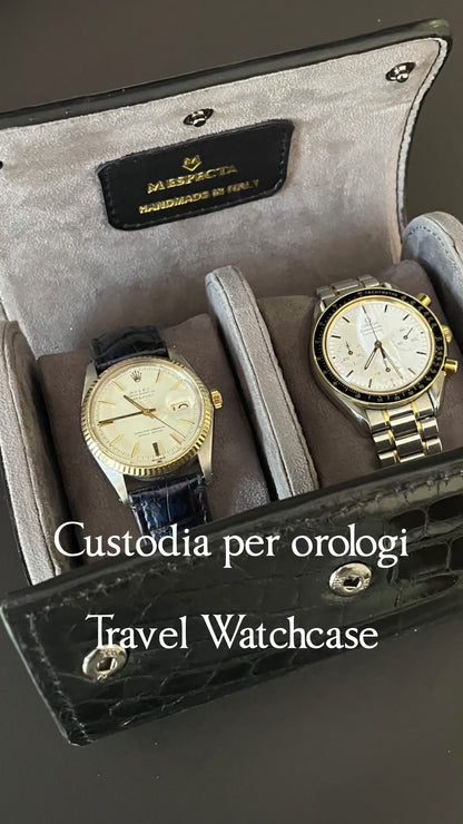 Custodia in vera pelle di Coccodrillo per 2 Orologi Watch Roll Blu Zaffiro