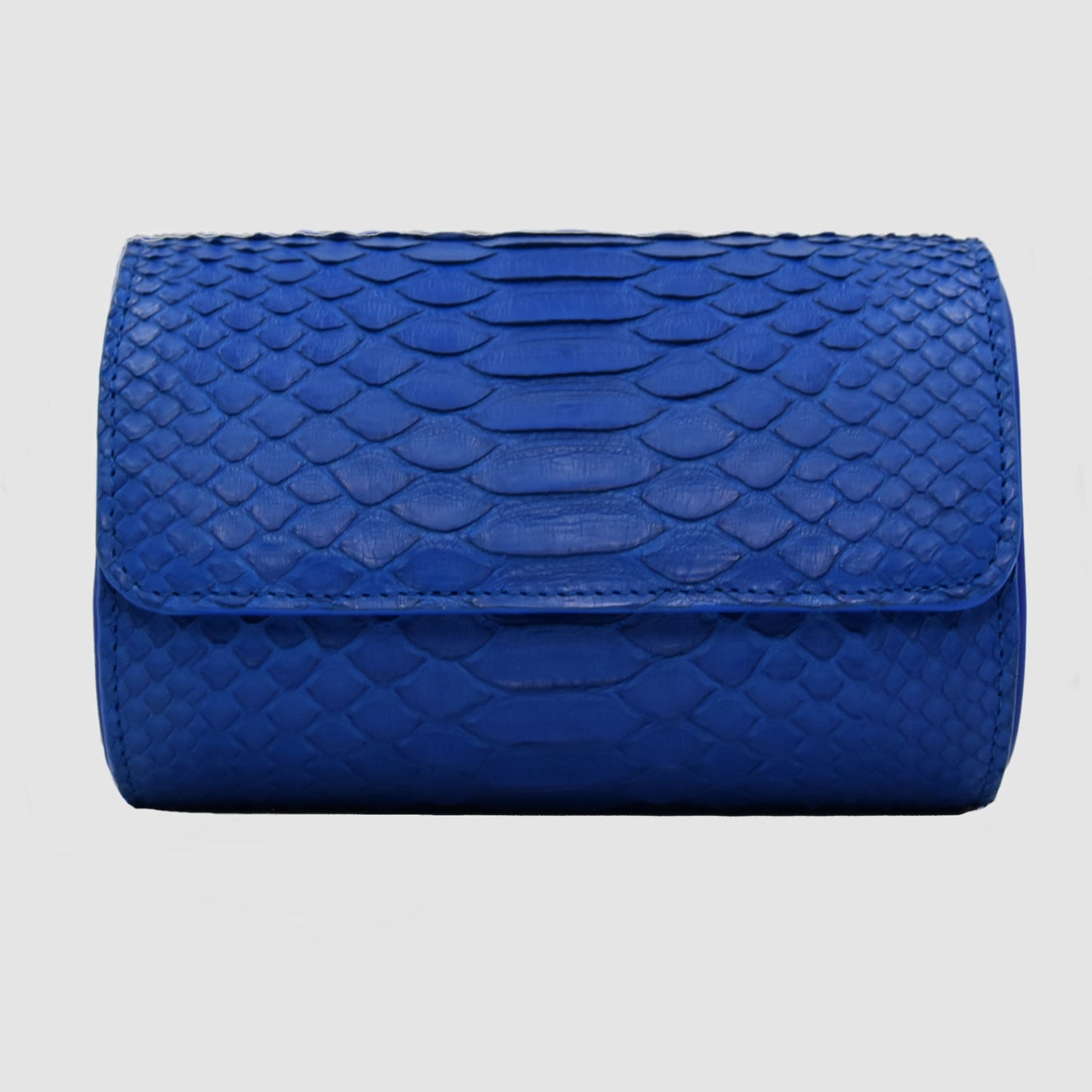 Custodia per Orologio Watch Roll in vera pelle di Pitone personalizzabile per 2 Orologi- Blu Cobalto