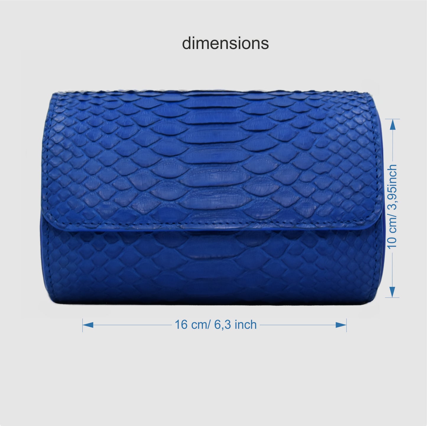 Custodia per Orologio Watch Roll in vera pelle di Pitone personalizzabile per 2 Orologi- Blu Cobalto