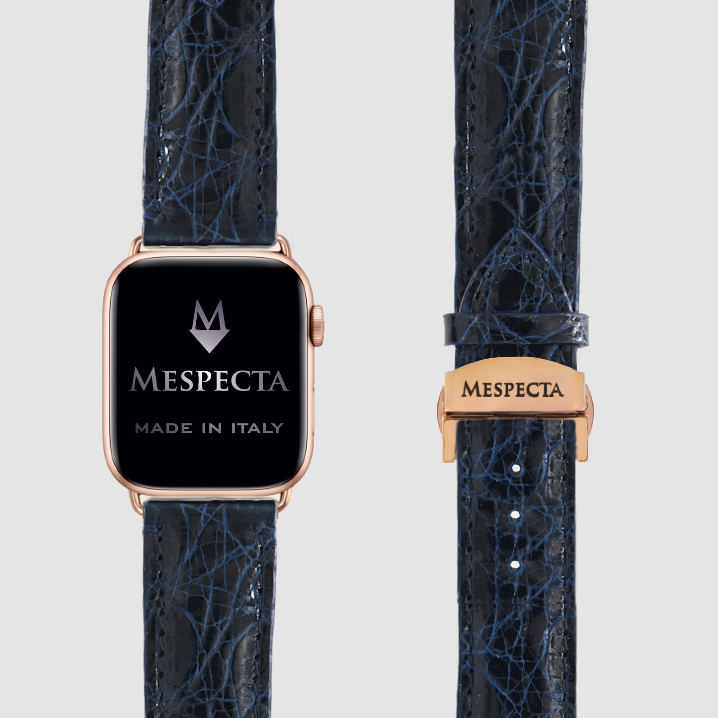 Watch strap for Apple watch series 8/ 7/ 6/ 5/ 4 in Navy Blue Crocodile skin