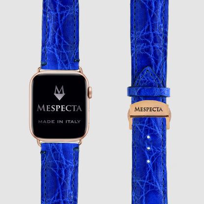 Watch strap for Apple watch series 8/ 7/ 6/ 5/ 4 in Bluette Crocodile skin