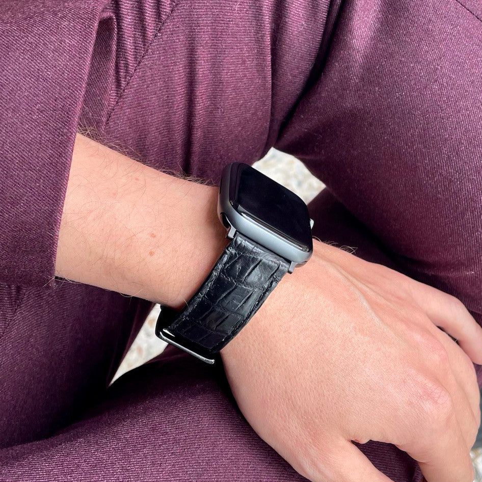 Cinturino in pelle Apple Watch Personalizzabile serie Ultra, 8, 7, 6, 5, 4, SE in vera pelle di Coccodrillo Nero