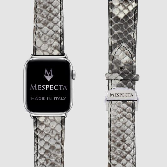 Cinturino Apple Watch in Pelle di Pitone Marmo bianco nero– Personalizzabile (Ultra, Serie 4–10, SE)