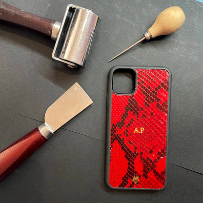 Cover in vera pelle di Pitone Personalizzabile iPhone MagSafe Rosso