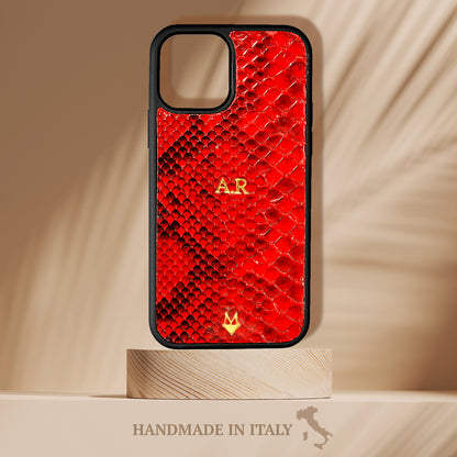 Phone case for iPhone 14/ 13/ 12/11 / XR model in Red genuine Python skin