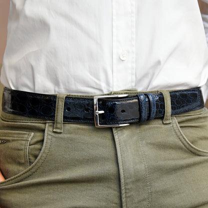 Cintura Uomo in pelle di Coccodrillo Blu Scuro Personalizzabile - MESPECTA Italia