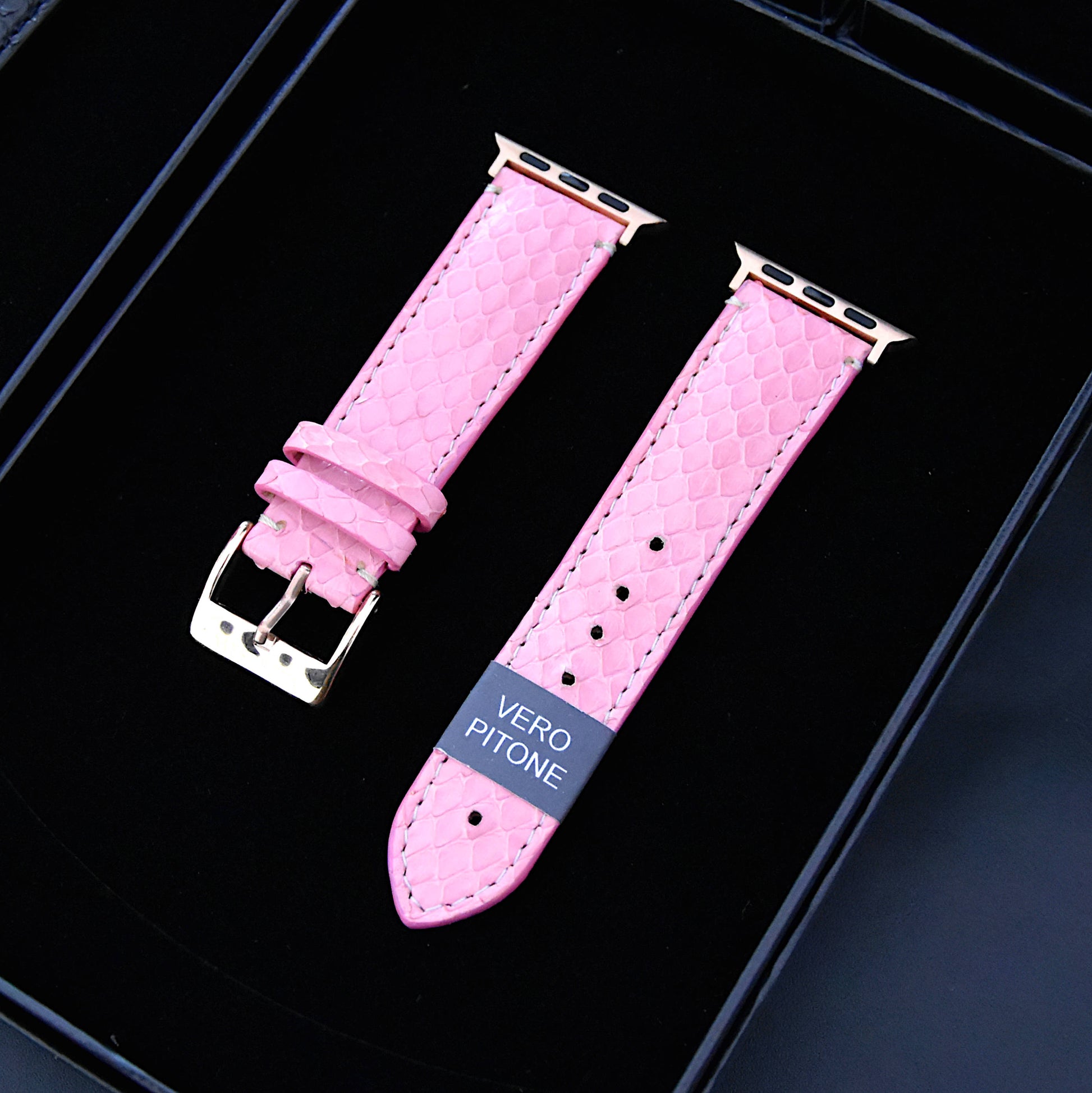 Cinturino Strap Band Apple Watch Personalizzabile serie 8, 7, 6, 5, 4, SE in vero Pitone Rosa - MESPECTA Italia