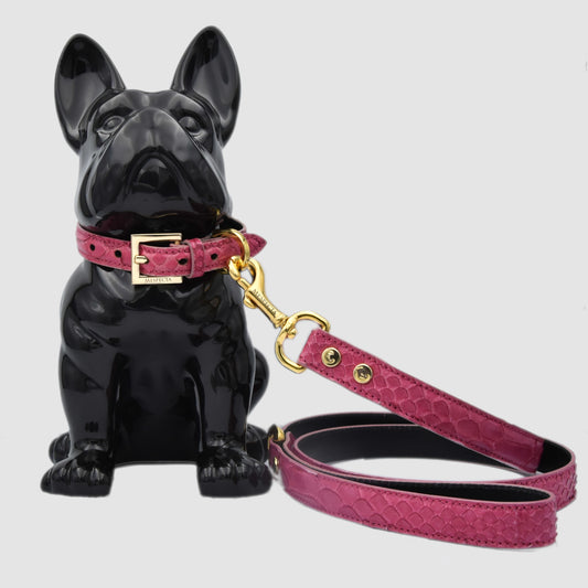 Dog leashes in genuine python skin - Fuchsia 