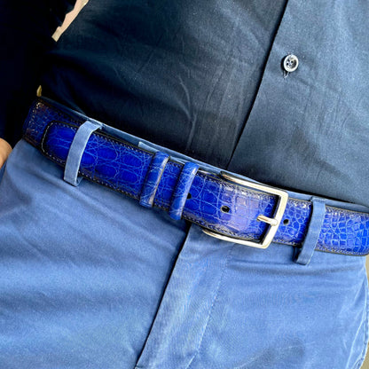 Cintura Uomo in pelle di Coccodrillo Blu Personalizzabile - MESPECTA Italia