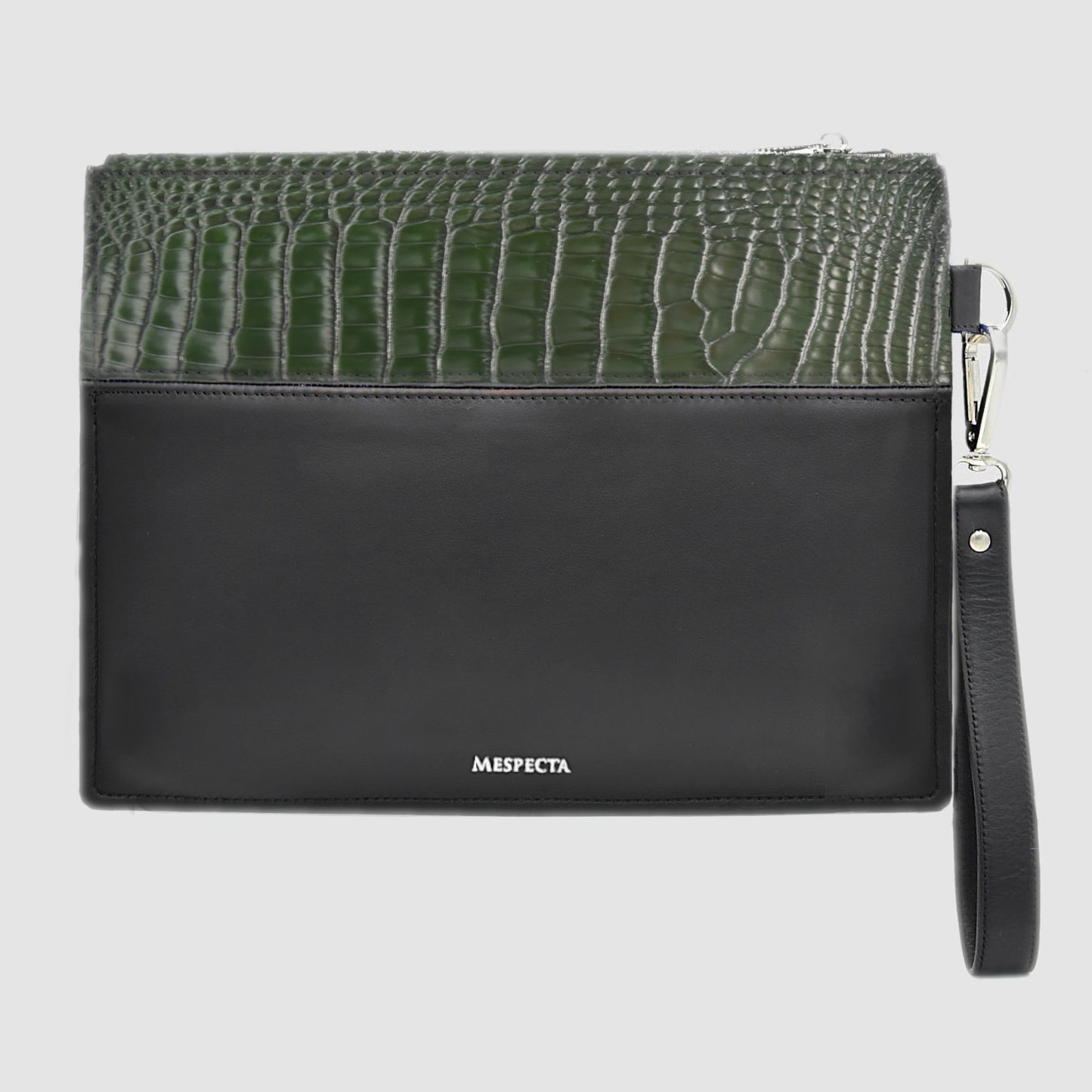 Pochette Clutch borsello Uomo in vera pelle di Alligatore - Personalizzabile con iniziali - Verde Bosco