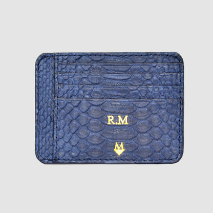 Card holder in genuine Python skin - Navy Blue 