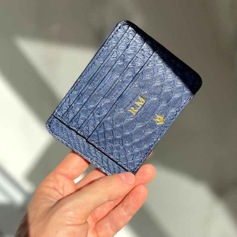 Card holder in genuine Python skin - Navy Blue 