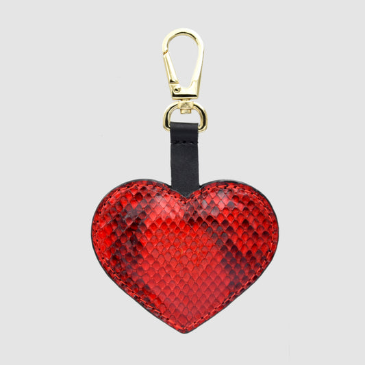 Keychain Red Heart in genuine Python skin personalized with initials