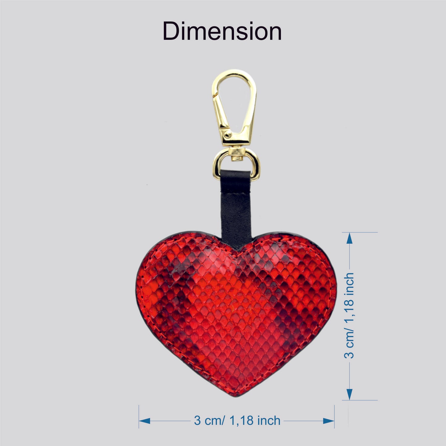 Keychain Red Heart in genuine Python skin personalized with initials