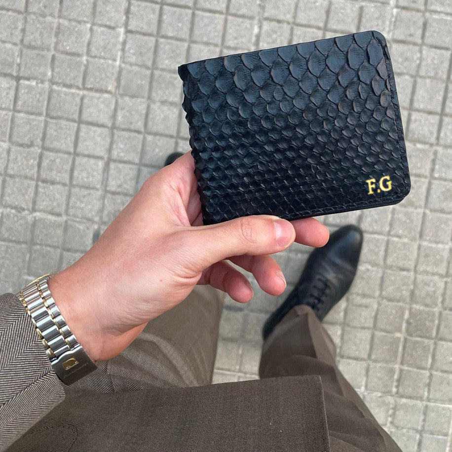 Wallet for Man in Black Python skin 