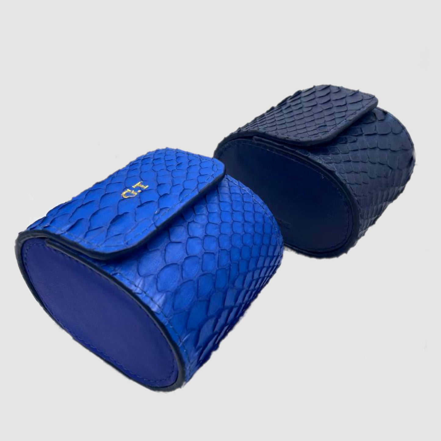 Watch Roll in genuine Python skin personalized - Cobalt Blue