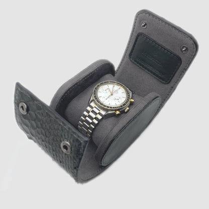 Custodia per Orologio Watch Roll in vera pelle di Pitone personalizzabile - Verde Militare