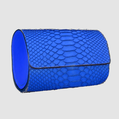 Watch Roll in genuine Python skin personalized for 2 Watches- Cobalt Blue 