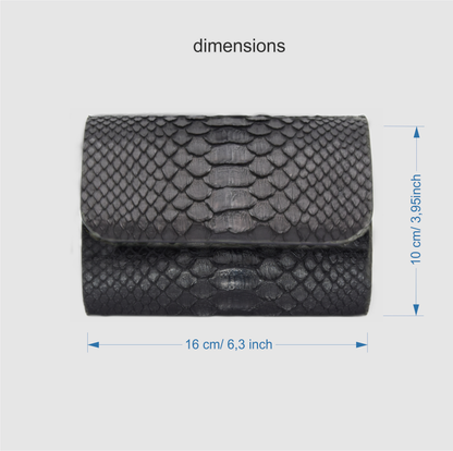 Customizable Watch Roll Watch Case in Genuine Python Leather for 2 Watches - Black 