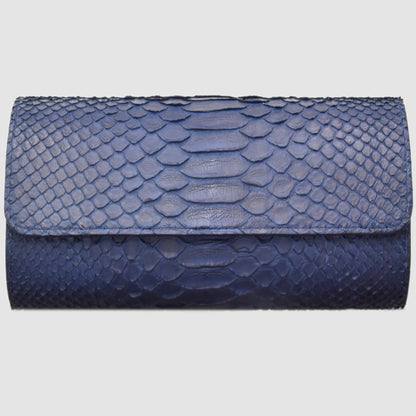 Portaorologio Watch Roll in Pelle di Pitone Blu Navy Personalizzato 3 slots per 3 orologi