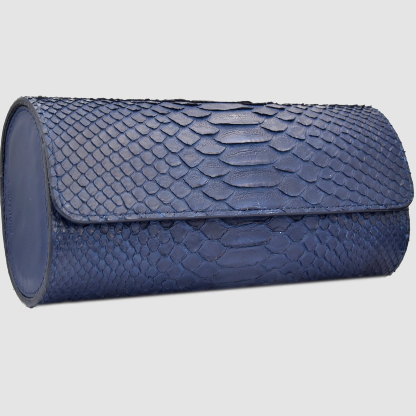Portaorologio Watch Roll in Pelle di Pitone Blu Navy Personalizzato 3 slots per 3 orologi
