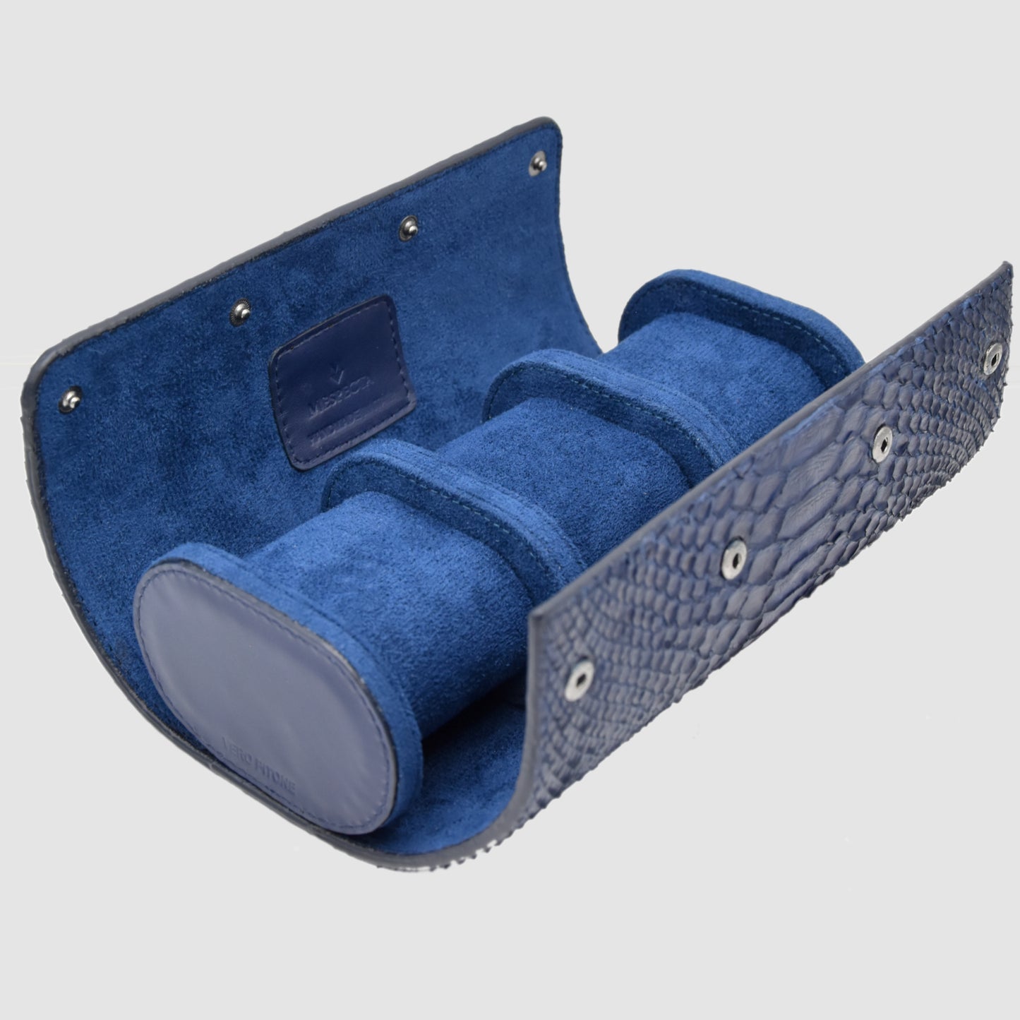Portaorologio Watch Roll in Pelle di Pitone Blu Navy Personalizzato 3 slots per 3 orologi